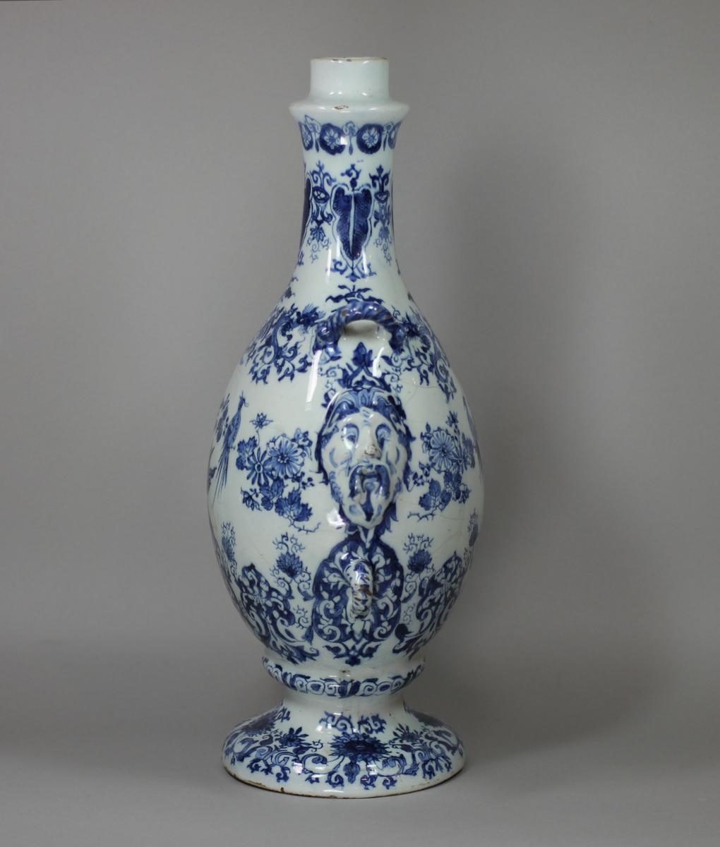Dutch Delft blue and white flask by Adrianus Kocks