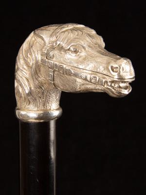 Rare silver vesta and striker horse head handle cane_b