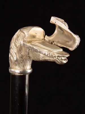 Rare silver vesta and striker horse head handle cane_h