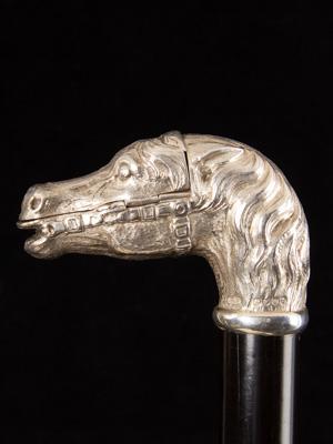 Rare silver vesta and striker horse head handle cane_k