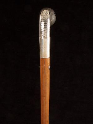 Silver and niello pistol-grip handled malacca cane_f