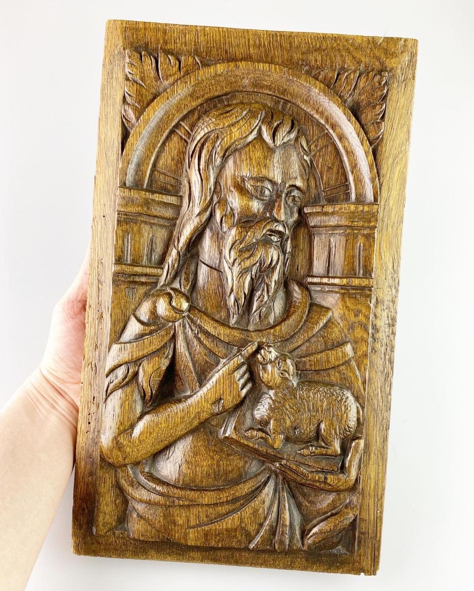 Oak relief with John the Baptist. French, late 16th century