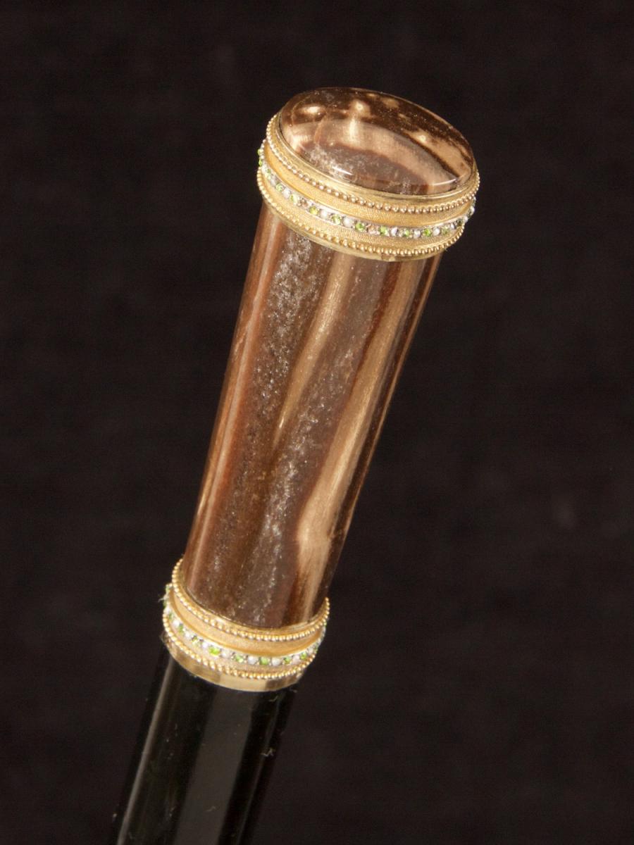 Hardstone-handled cane with silver gilt mounts_k