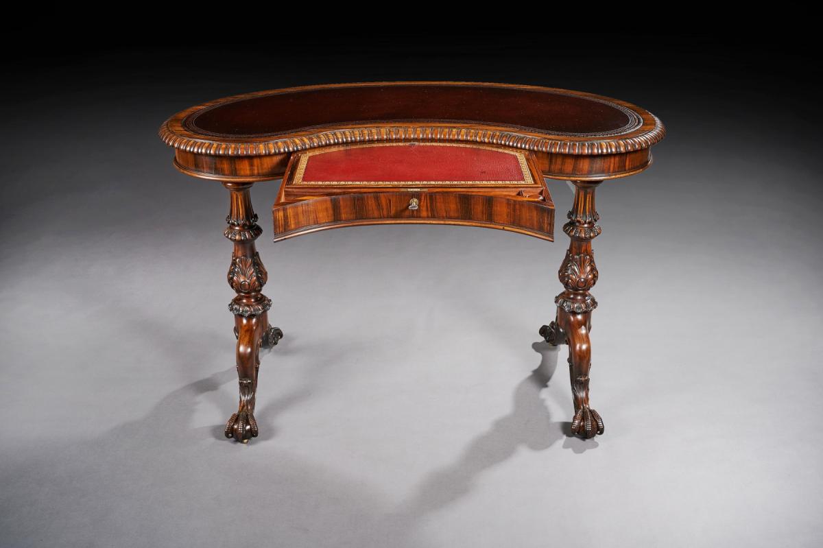 Late Regency Gillows Goncalo Alves Kidney Shaped Writing Table