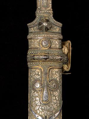 Russian all-silver Kinjal dagger with etched blade_g