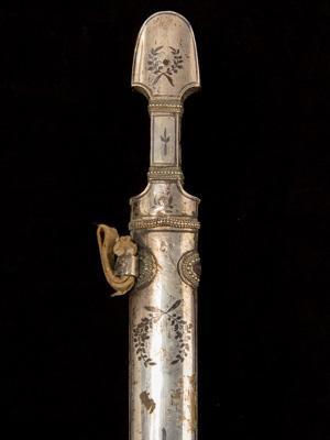 Russian all-silver Kinjal dagger with etched blade_h