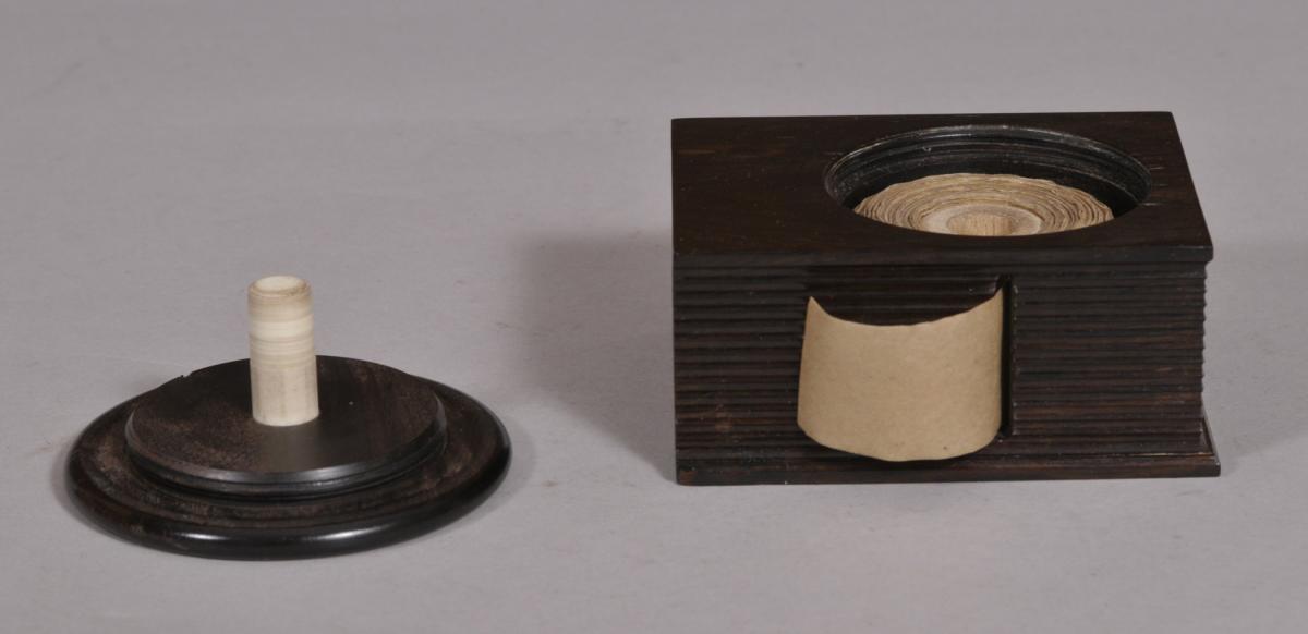 S/4095 Antique Treen Late Victorian Coromandel  Wood Ribbon or Tape Dispenser