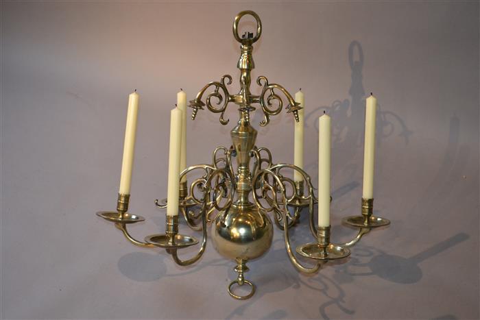 An 18th century brass six branch chandelier