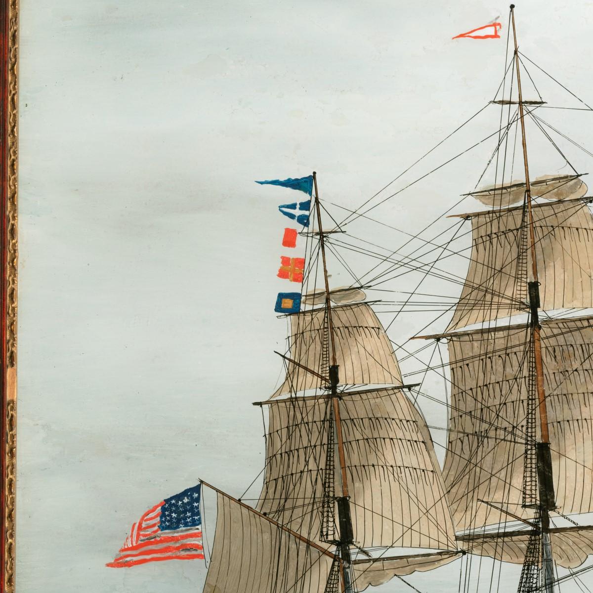 American reverse-glass painting of the ship ‘Hurricane’ of Boston