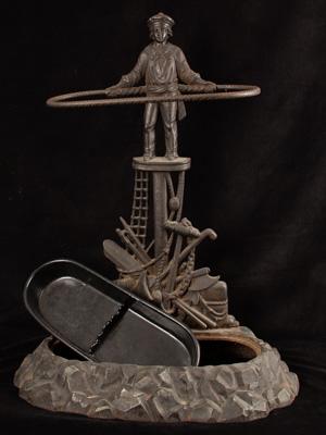 Victorian cast-iron cane stand with sailor design_e
