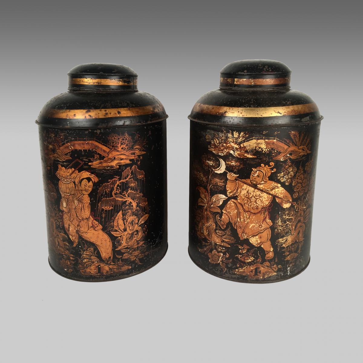 Antique pair of grocer's shop tea canisters