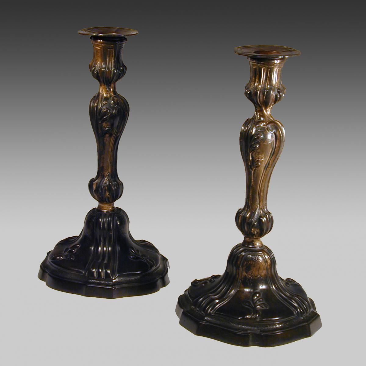 Pair 18th century  of gilt-bronze  rococo candelabra