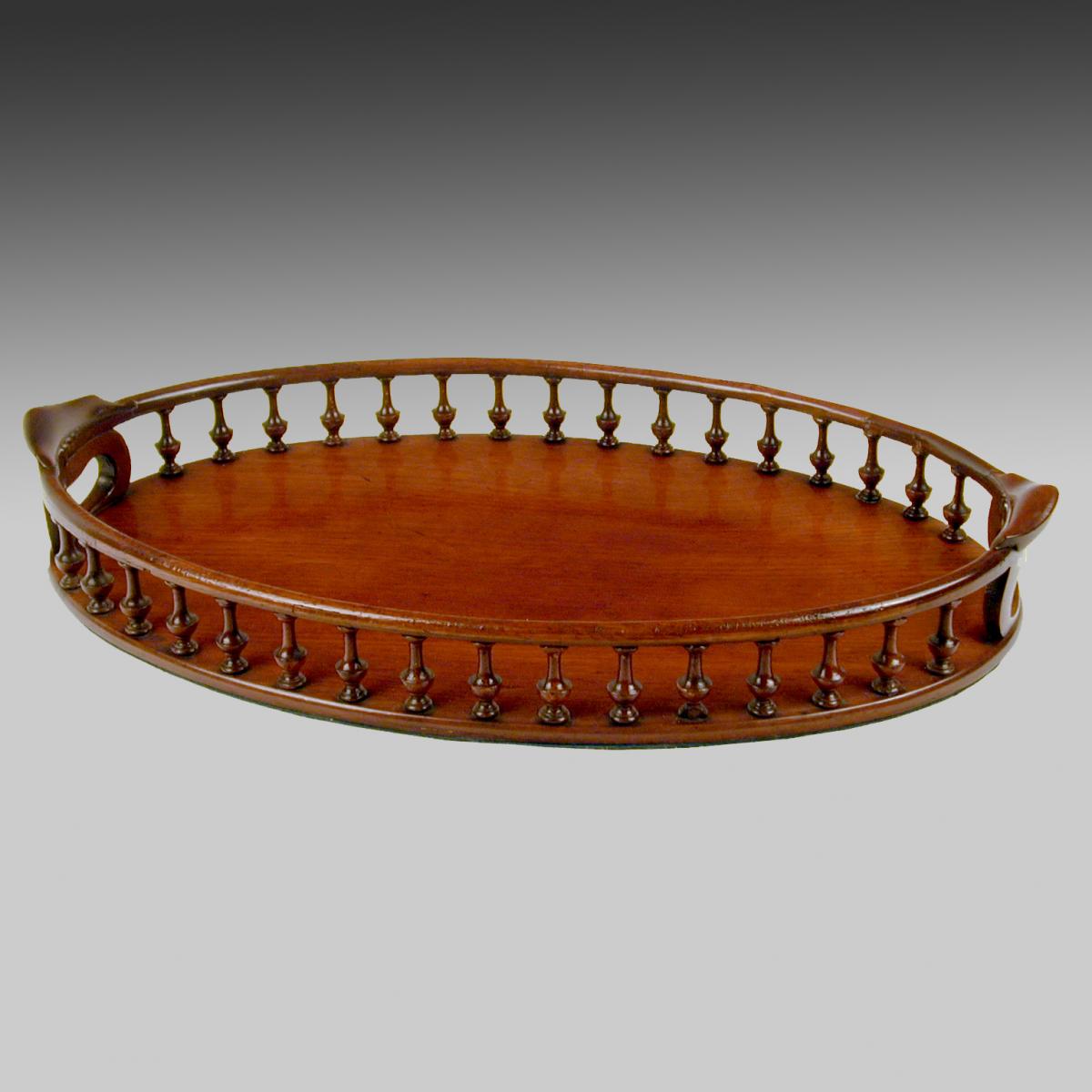 Very fine antique Georgian mahogany galleried oval tray
