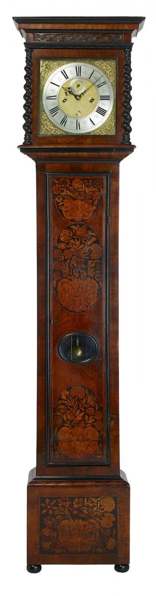 William Tomlinson, London. A 17th century marquetry longcase clock of excellent colour and patination