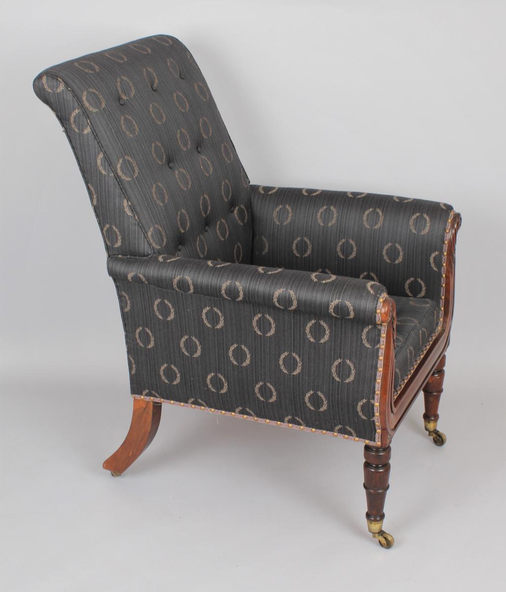George IV period rosewood bergere library arm chairs