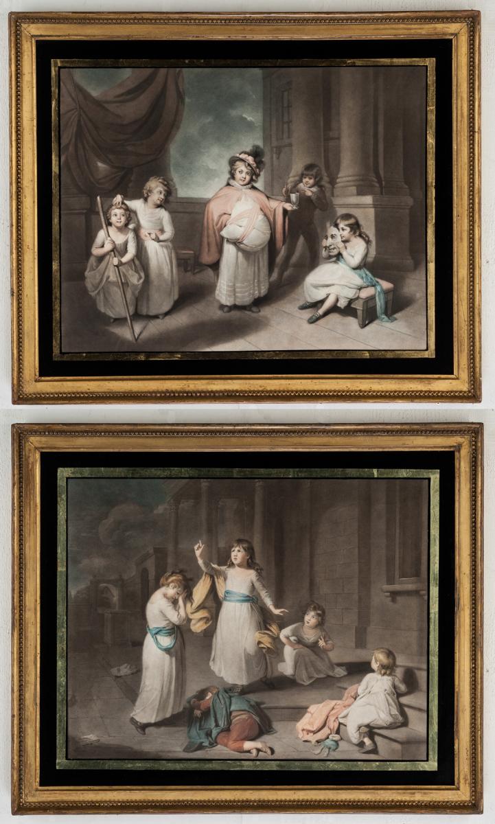 A Beautiful Pair of Mezzotints Comedy & Tragedy