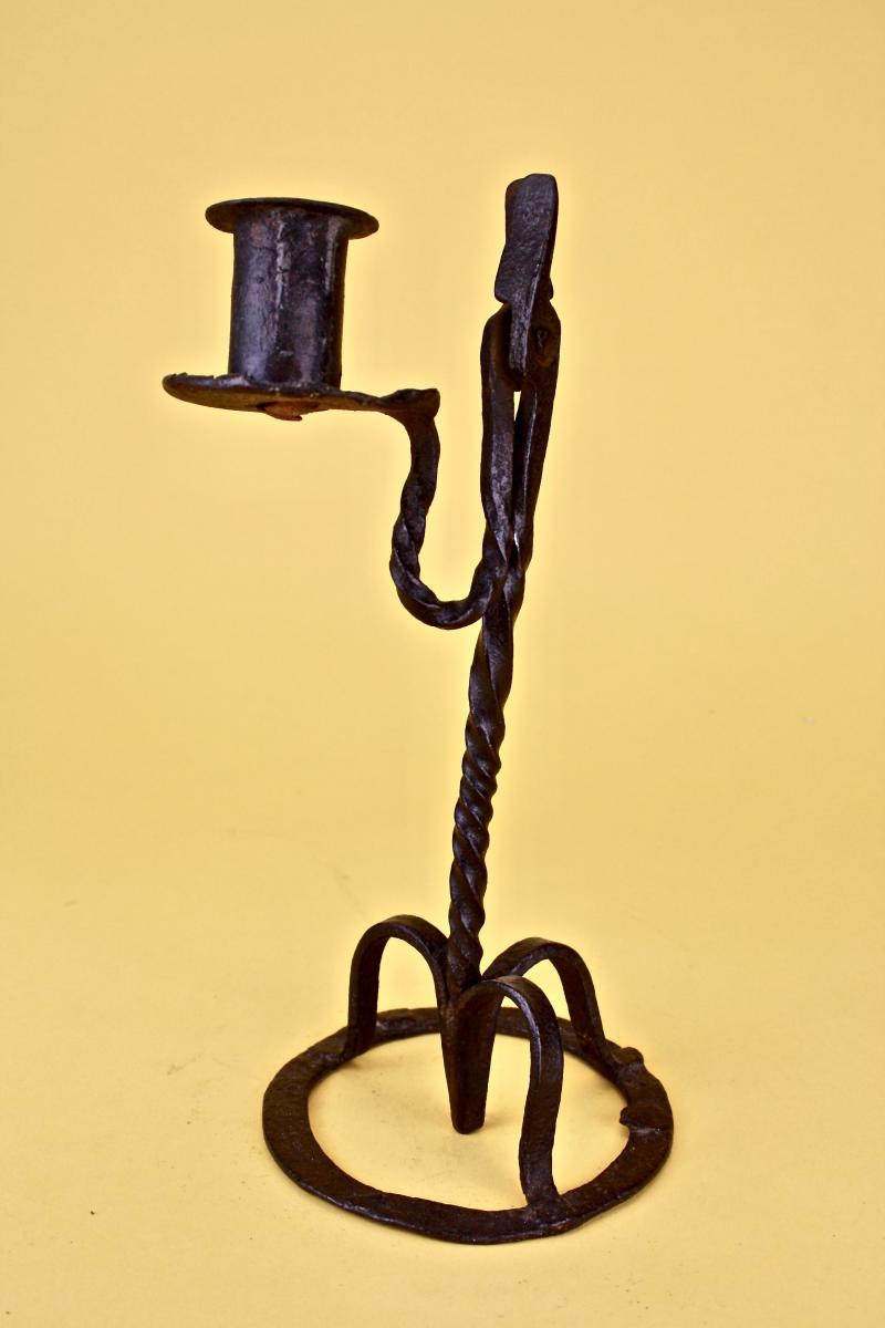 18th Century Irish wrought iron rushnip and candleholder