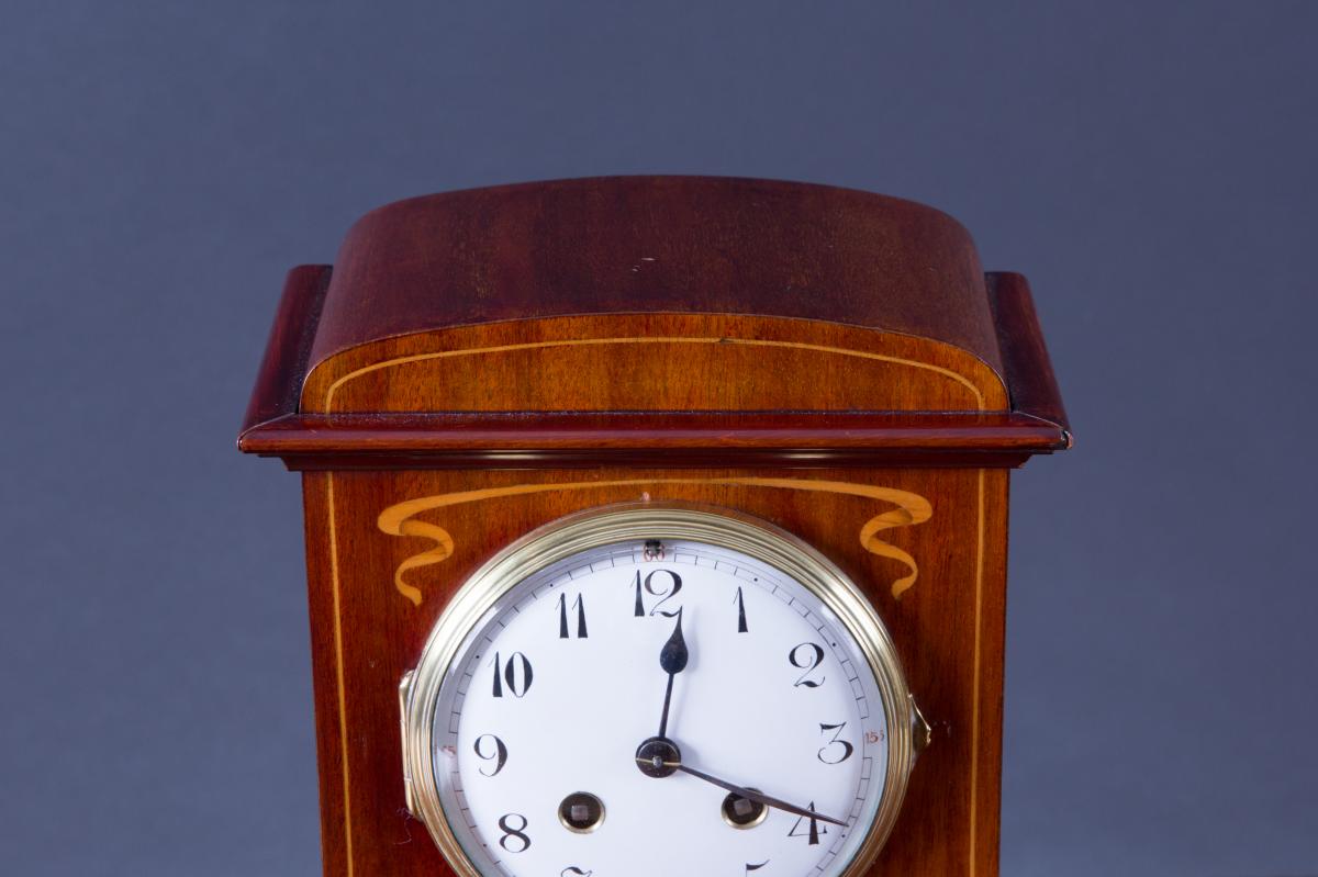 French Art Nouveau Mahogany Cased Mantel Clock