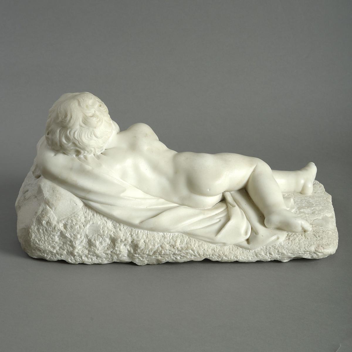 White Carrara Marble Figure of a Putto with a Serpent