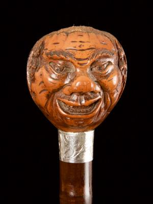 Coquilla nut-handled cane carved as a man's head_b