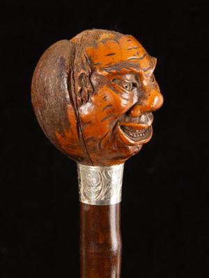 Coquilla nut-handled cane carved as a man's head_c