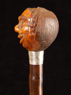 Coquilla nut-handled cane carved as a man's head_e