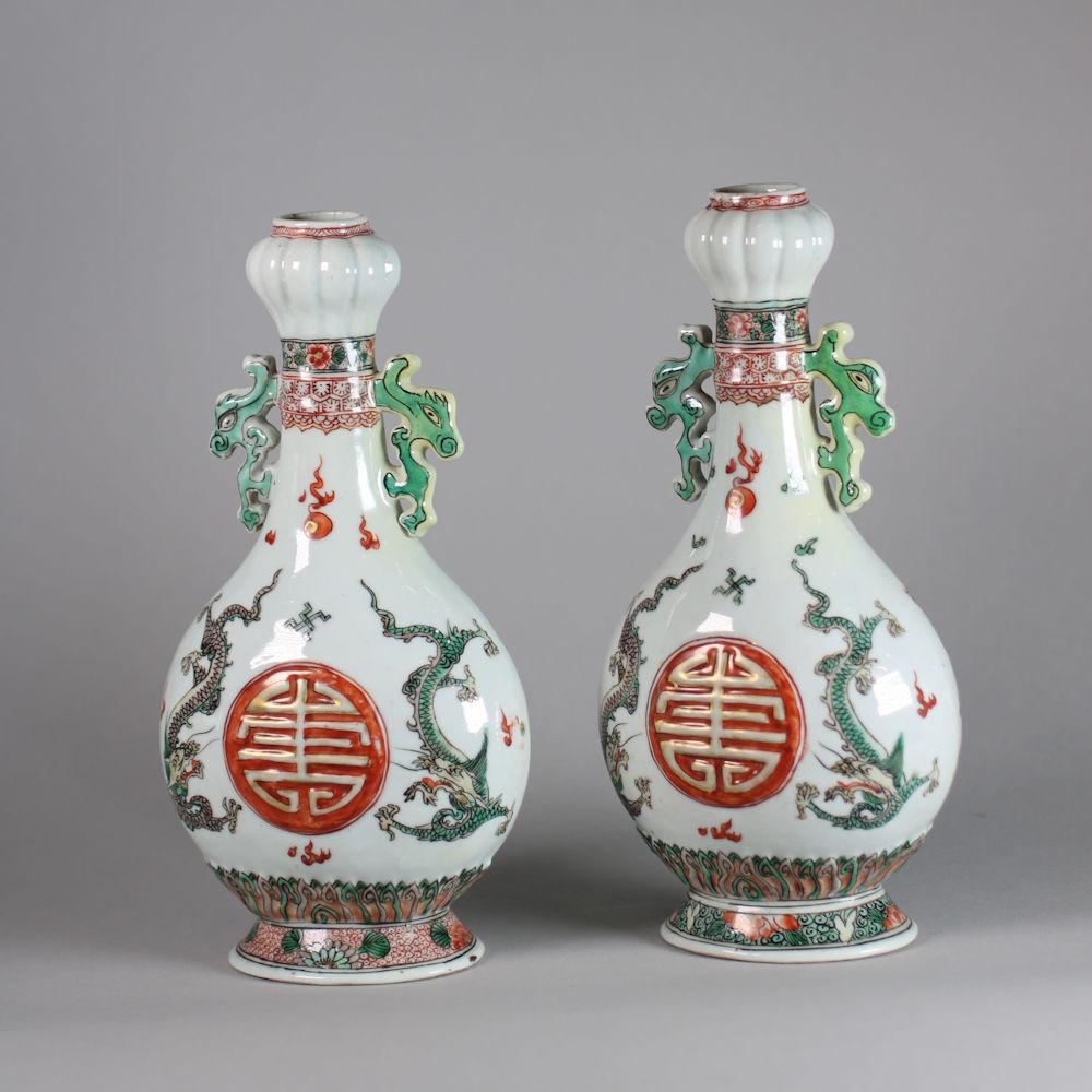 Pair of fine and extremely rare Chinese famille verte vases, Kangxi(1662-1722)