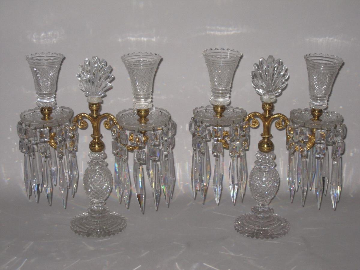 AN IMPORTANT PAIR OF REGENCY PERIOD CUT GLASS & ORMOLU TWIN BRANCH CANDELABRA GEORGE IV, CIRCA 1820