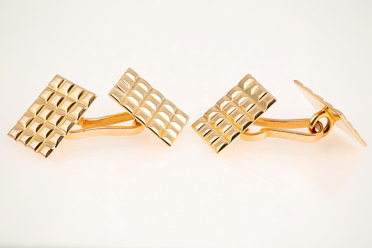 Vintage Cufflinks in 18 Karat Gold with Hobnail Design to Face, French circa 1950