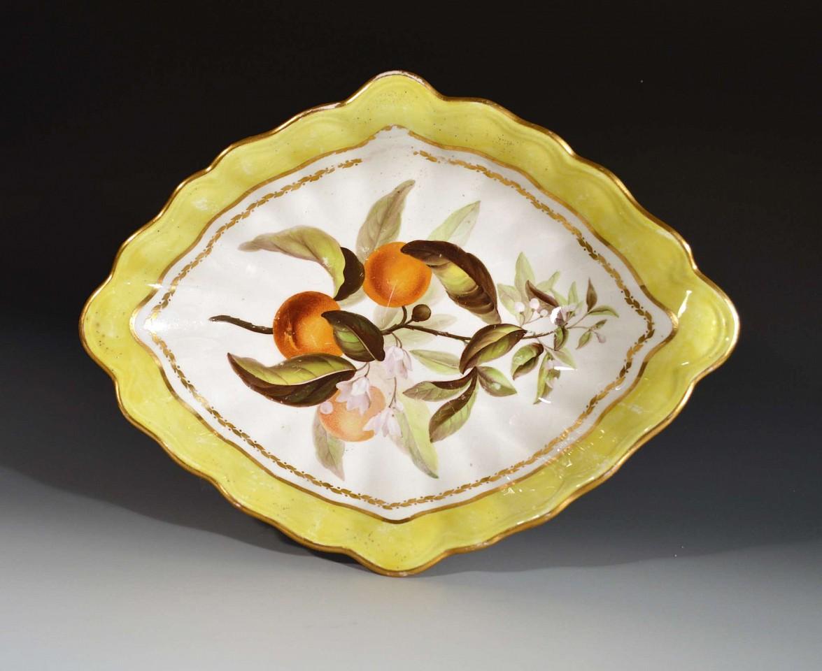 Derby Porcelain Yellow-ground Botanical Dish, Pattern #216, Circa 1795