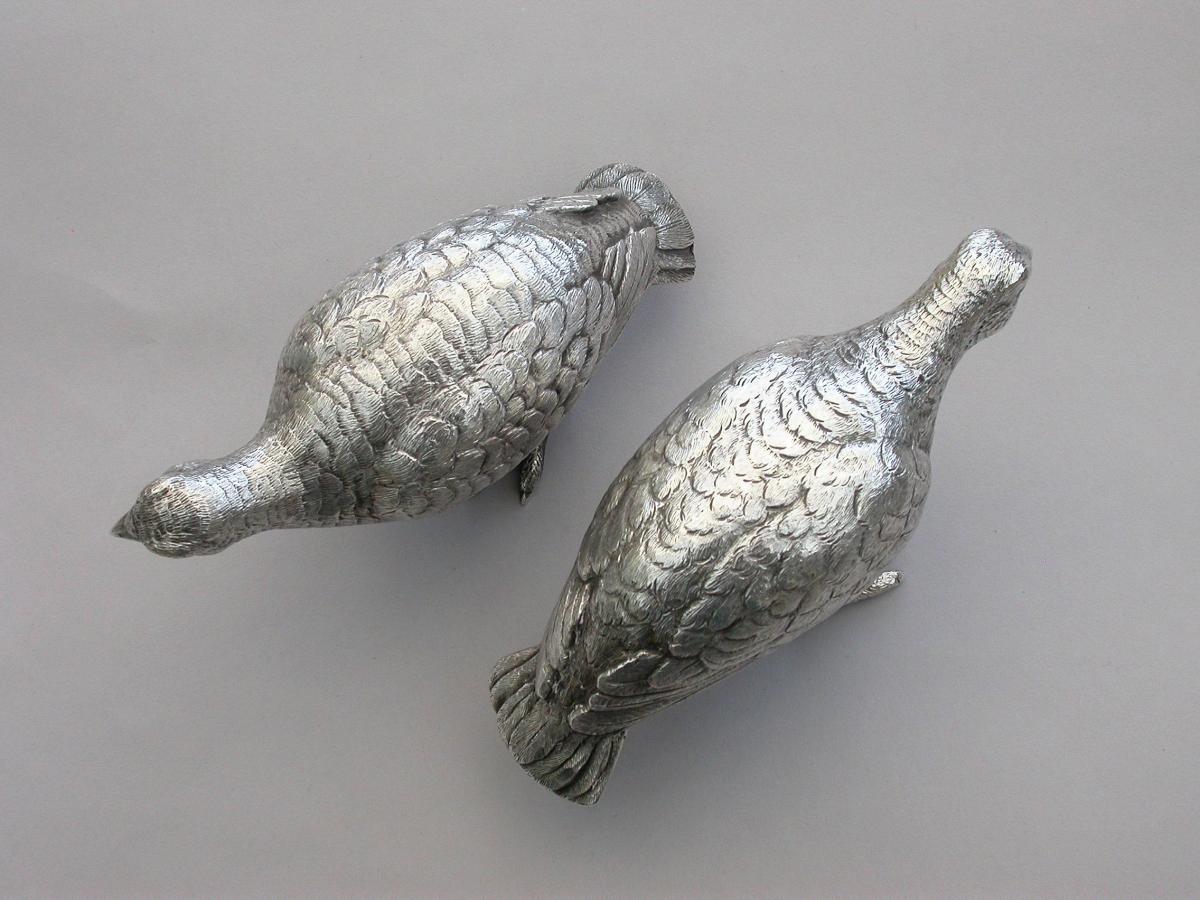 Pair Modern Cast Silver Grouse Figures