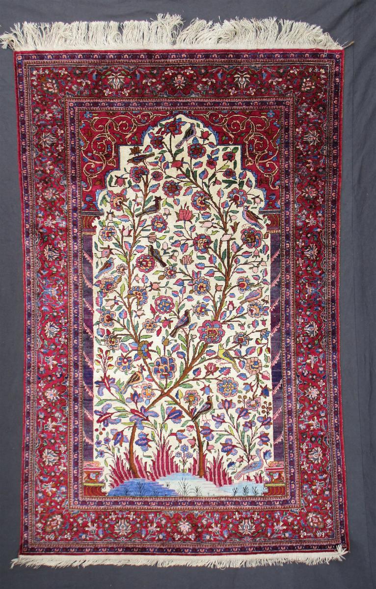 Persian silk Kashan prayer rug