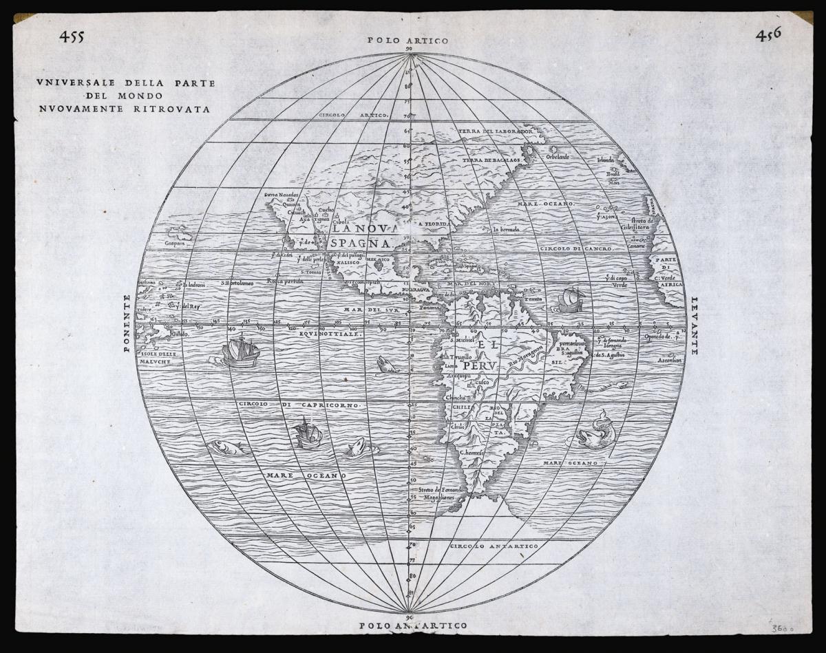 Gastaldi's hemispherical map of the Americas