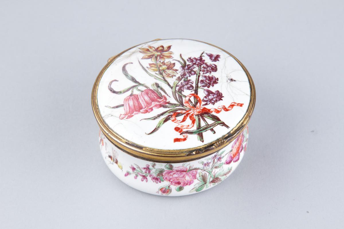 English South Staffordshire Enamel Box Painted with Floral Bouquets in ...
