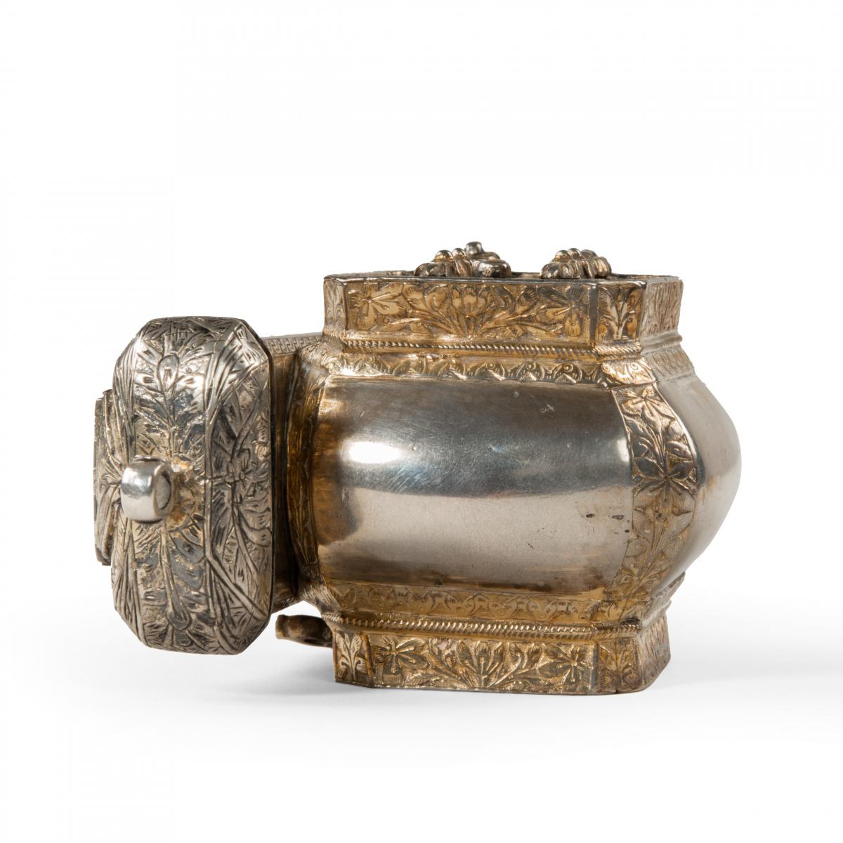 An Ottoman Empire parcel-gilt silver qalamdan