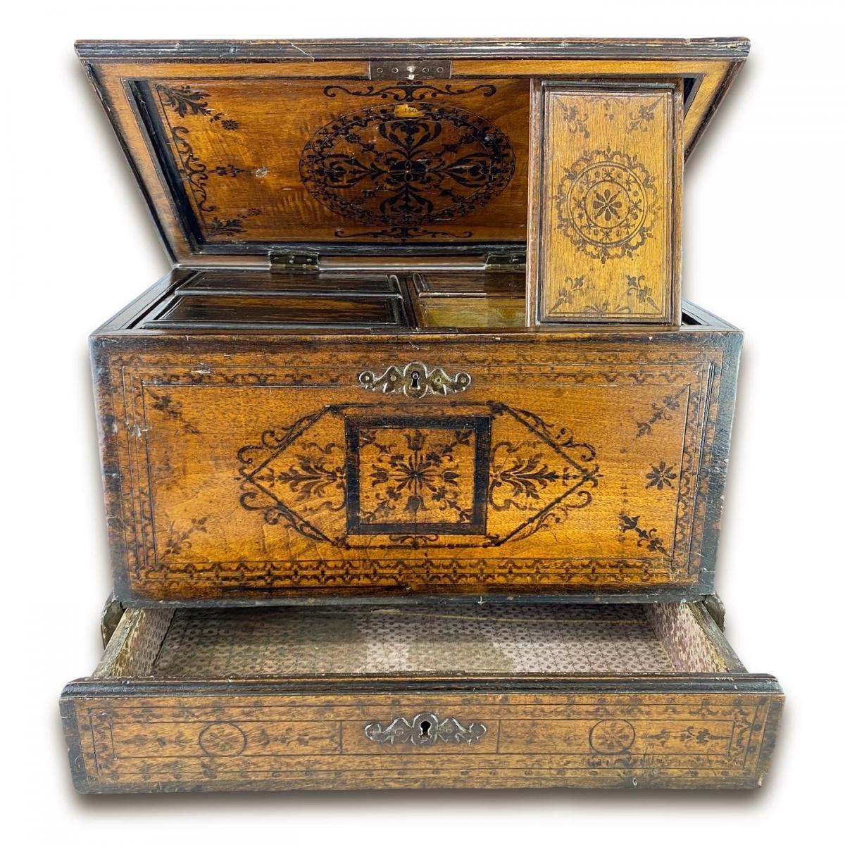 Penwork tea chest. French, mid 18th century