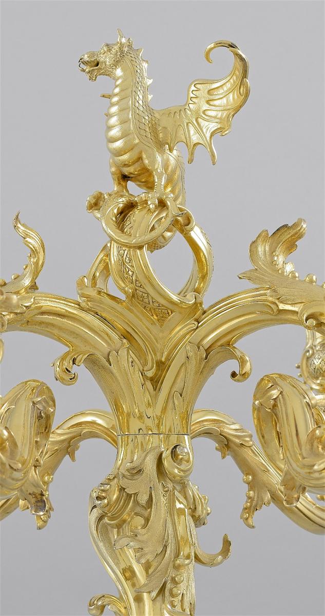 William IV antique silver-gilt six-light candelabra from the Pembroke Service
