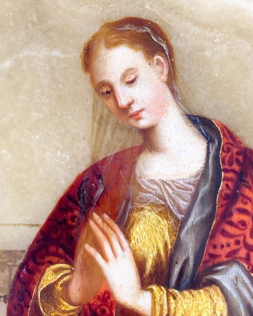 Alabaster painting of Saint Catherine of Alexandria. Florentine, 17th century