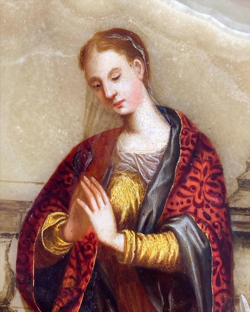Alabaster painting of Saint Catherine of Alexandria. Florentine, 17th century