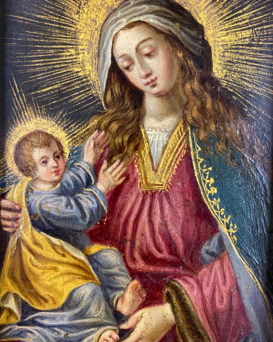 Cabinet painting of the virgin & child. Spanish, mid 17th century