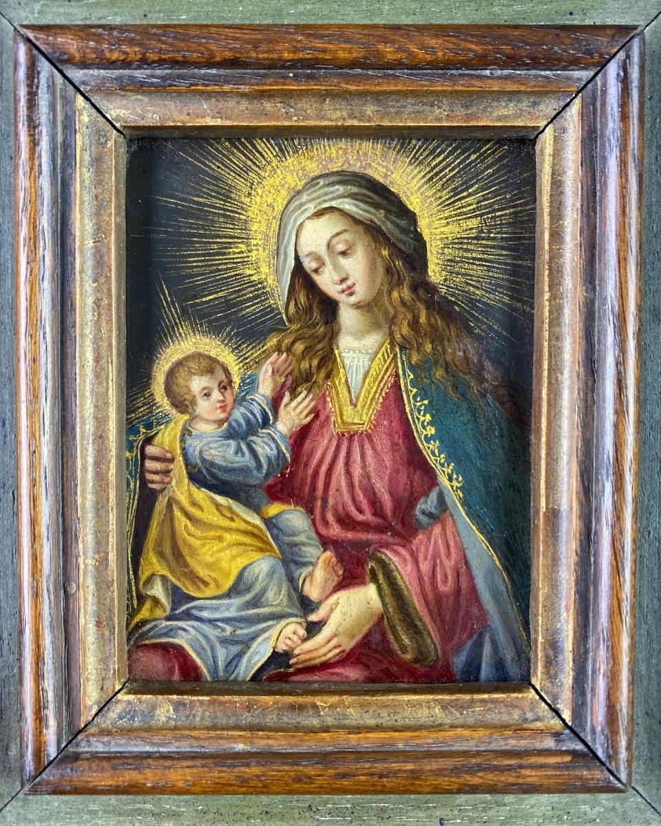 Cabinet painting of the virgin & child. Spanish, mid 17th century