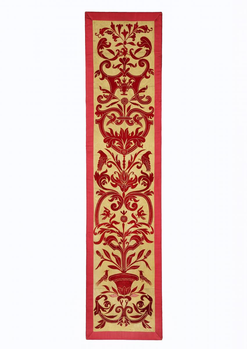Panel of Applique Red Velvet on a Yellow Silk Ground