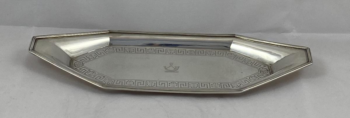 John Emes and Wilkes Booth Georgian silver snuffer and tray 1805