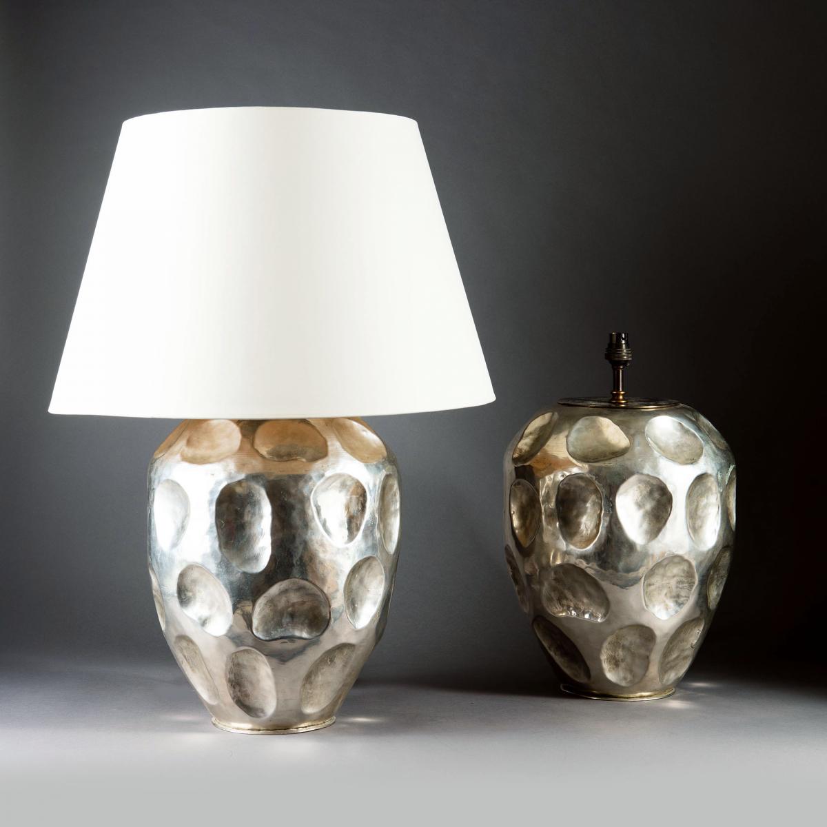 Pair of Anamorphic Silvered Vases as Lamps