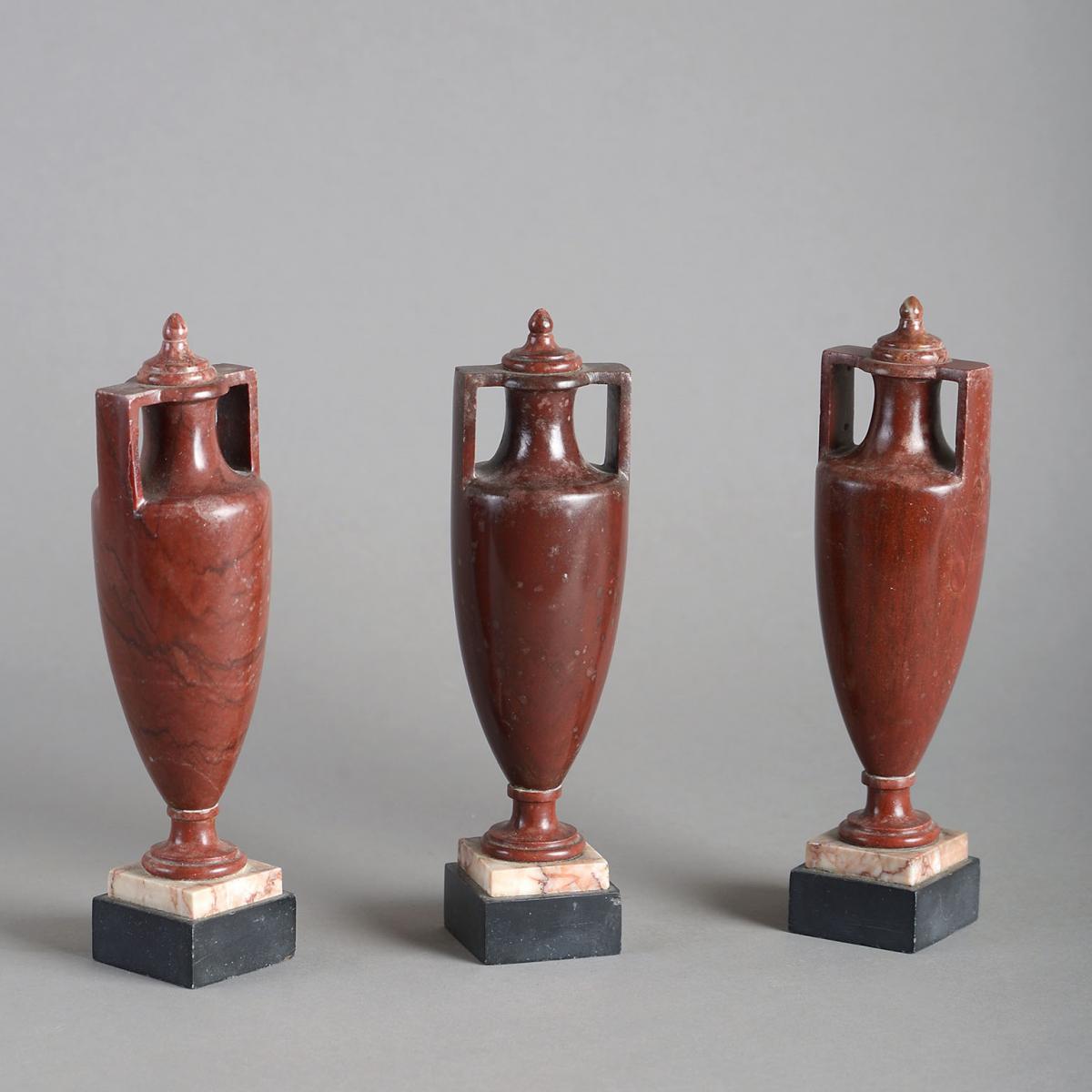 Set of Three Grand Tour Rosso Antico Urns