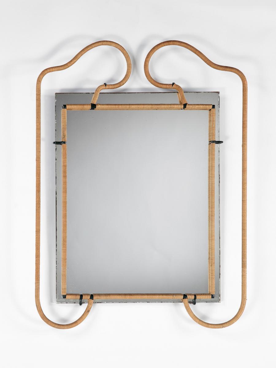 Metal and Rattan Mirror