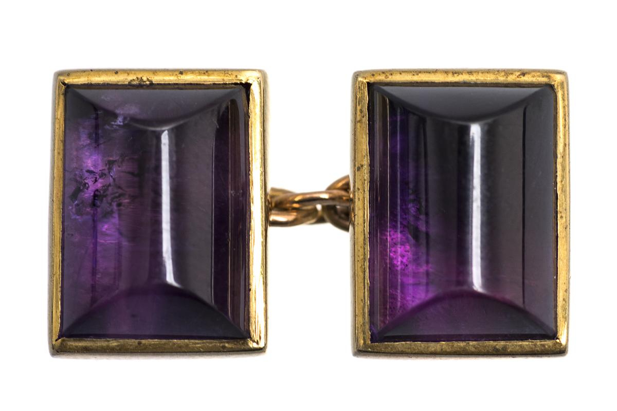 Vintage Amethyst Cufflinks in 9 Carat Gold with Close Back Setting, English 1997