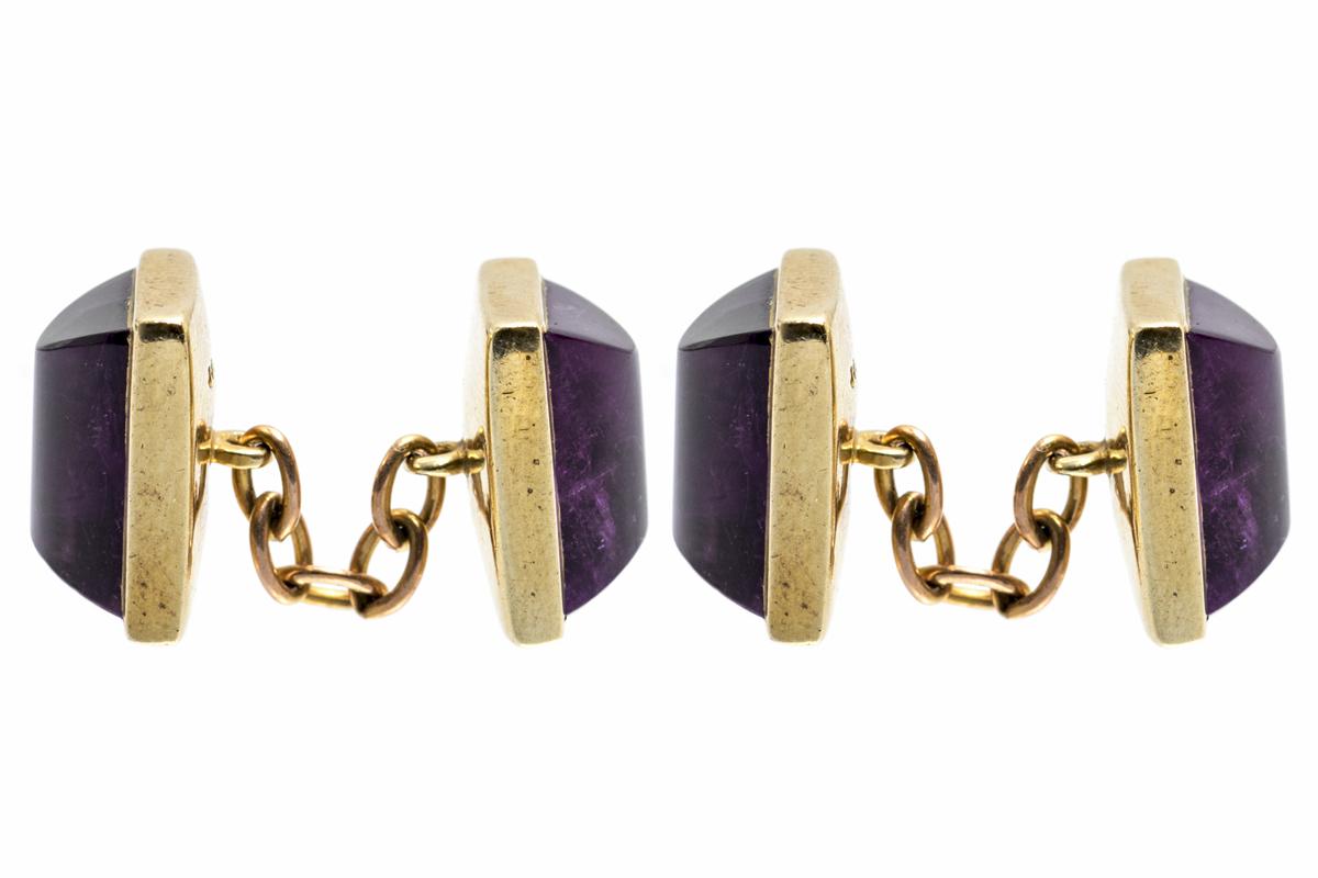 Vintage Amethyst Cufflinks in 9 Carat Gold with Close Back Setting, English 1997
