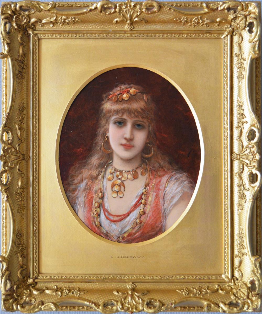 Portrait oil painting of young woman by Émile Eisman-Semenowsky