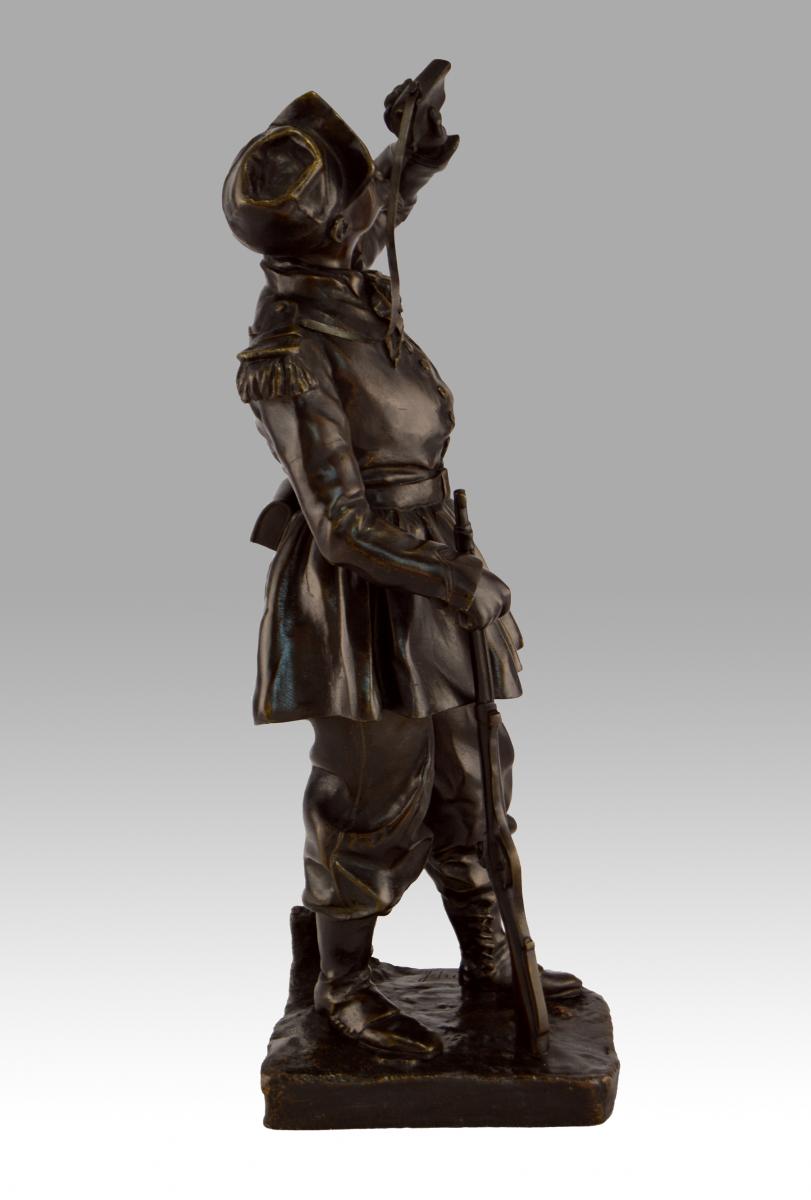 Bronze sculpture of a soldier by Léopold Eugène Kampf